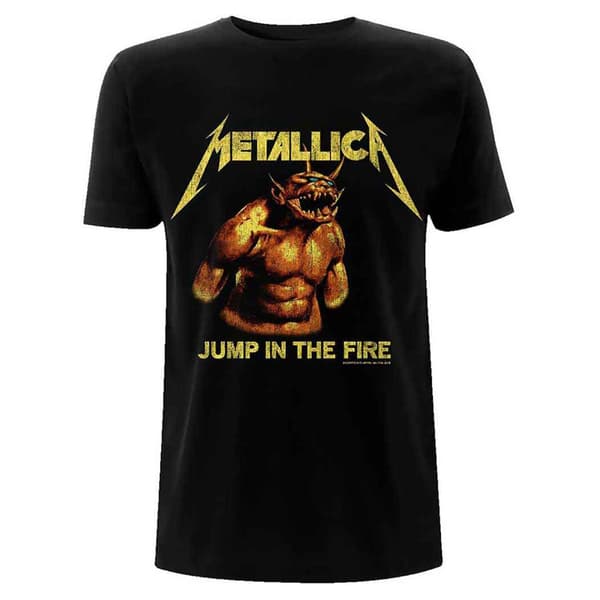 Metallica T Shirt Jump In The Fire Vintage Band Logo Official Unisex Black Black L