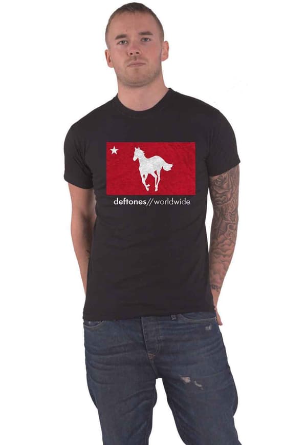 Deftones T Shirt Star and Pony Band Logo Official Unisex Black