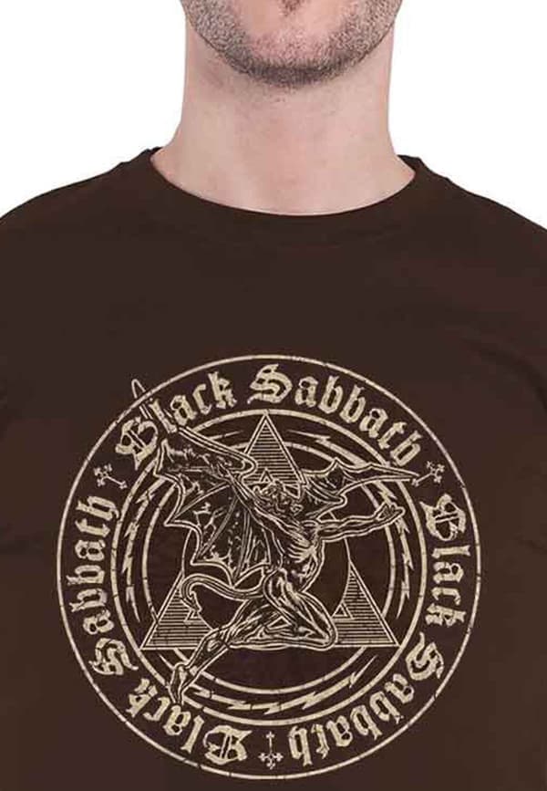 Black Sabbath T Shirt Henry Pyramid Emblem Band Logo Official Unisex Brown