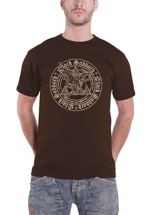 Black Sabbath T Shirt Henry Pyramid Emblem Band Logo Official Unisex Brown