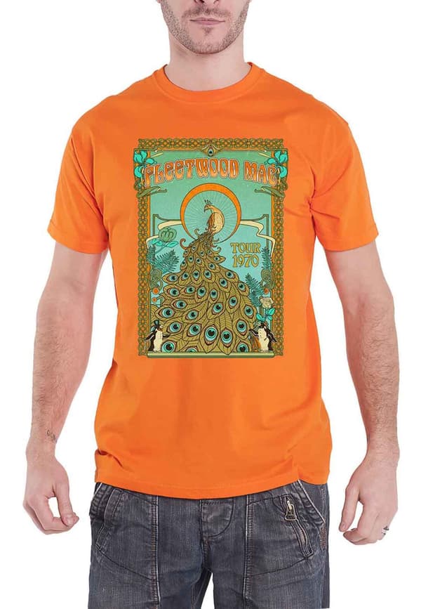 Fleetwood Mac T Shirt Tour 1970 Peacock Band Logo Official Unisex Orange