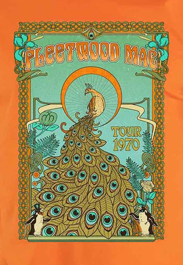 Fleetwood Mac T Shirt Tour 1970 Peacock Band Logo Official Unisex Orange