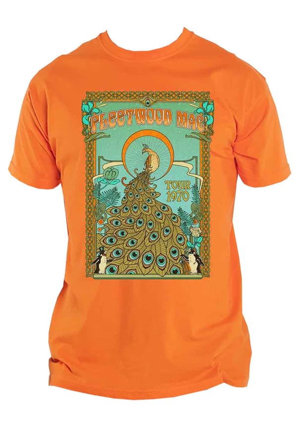 Fleetwood Mac T Shirt Tour 1970 Peacock Band Logo Official Unisex Orange
