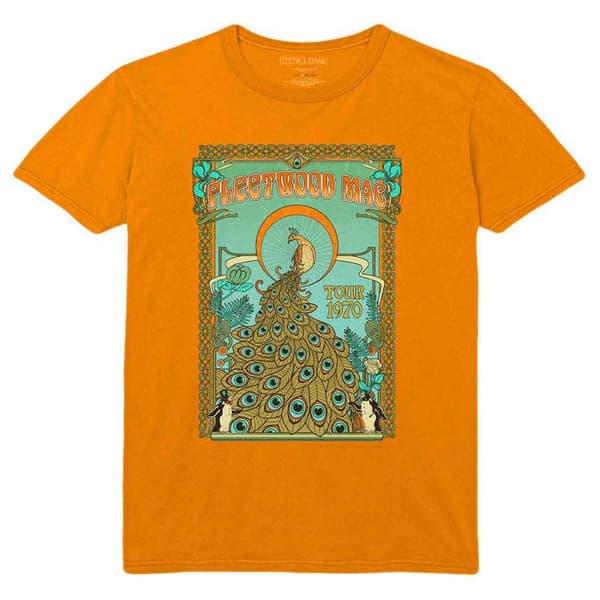 Fleetwood Mac T Shirt Tour 1970 Peacock Band Logo Official Unisex Orange Orange XXL