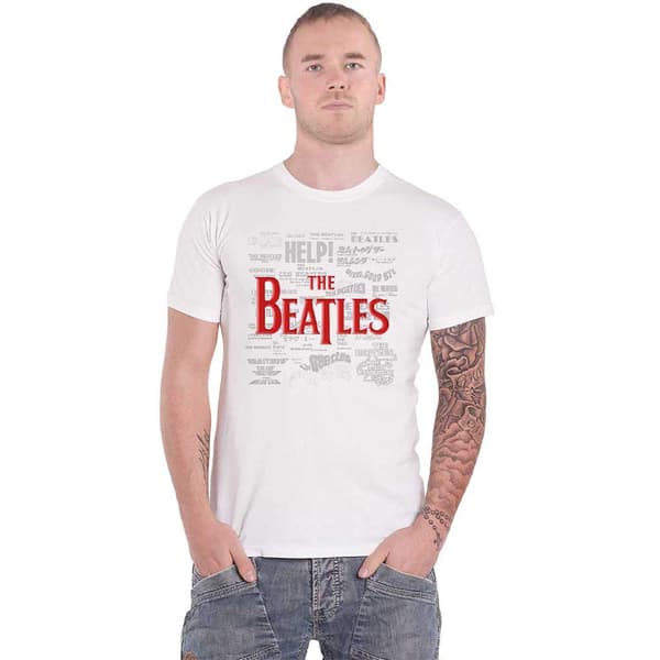 The Beatles T Shirt Song Titles and Logos Puff Print Official Unisex White White L