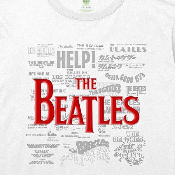 The Beatles T Shirt Song Titles and Logos Puff Print Official Unisex White