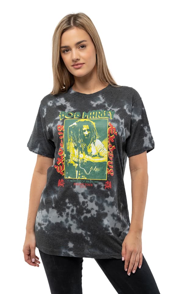 Bob Marley T Shirt Exodus European Tour Official Unisex Dye Wash Black Black S