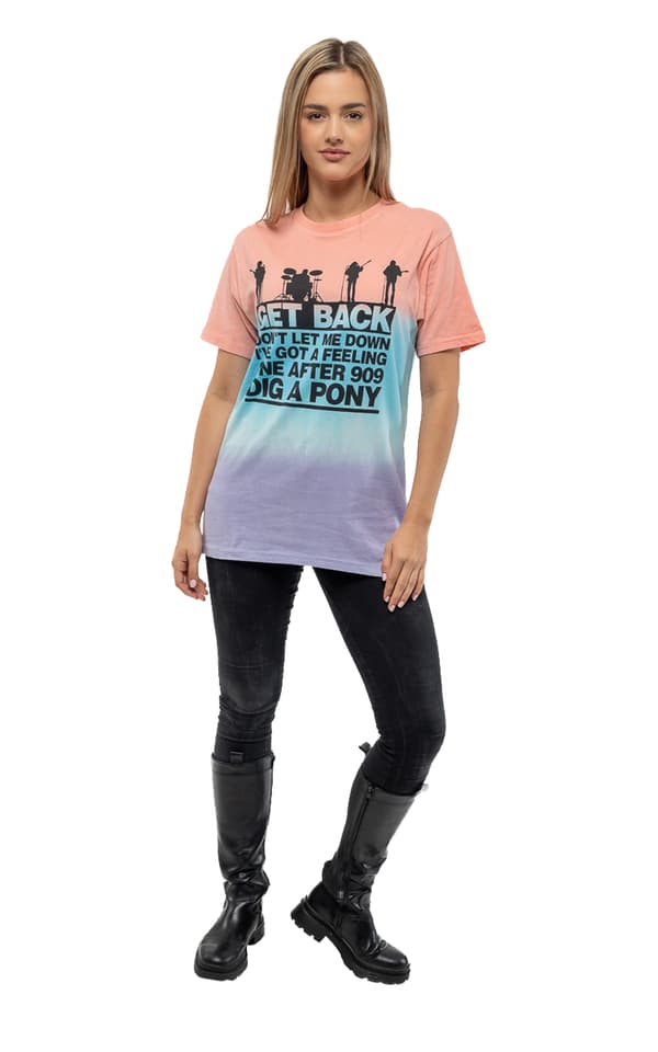 The Beatles T Shirt Get Back Gradient Logo Official Unisex Dye Wash Yellow