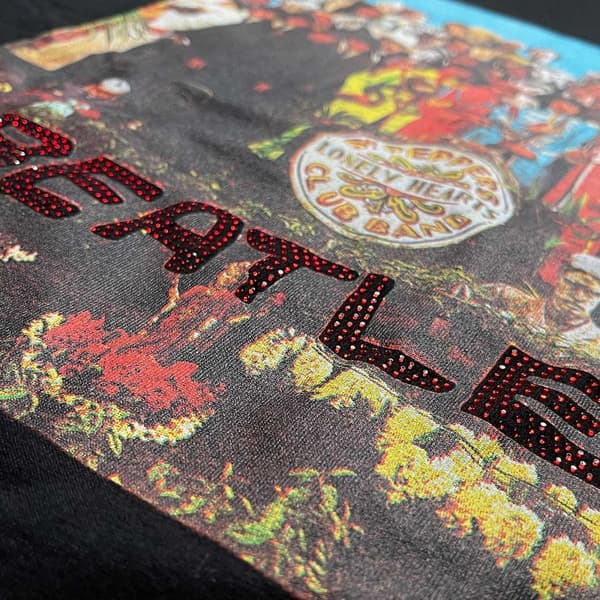 The Beatles T Shirt Diamante Sgt Pepper Cover Official Unisex Black