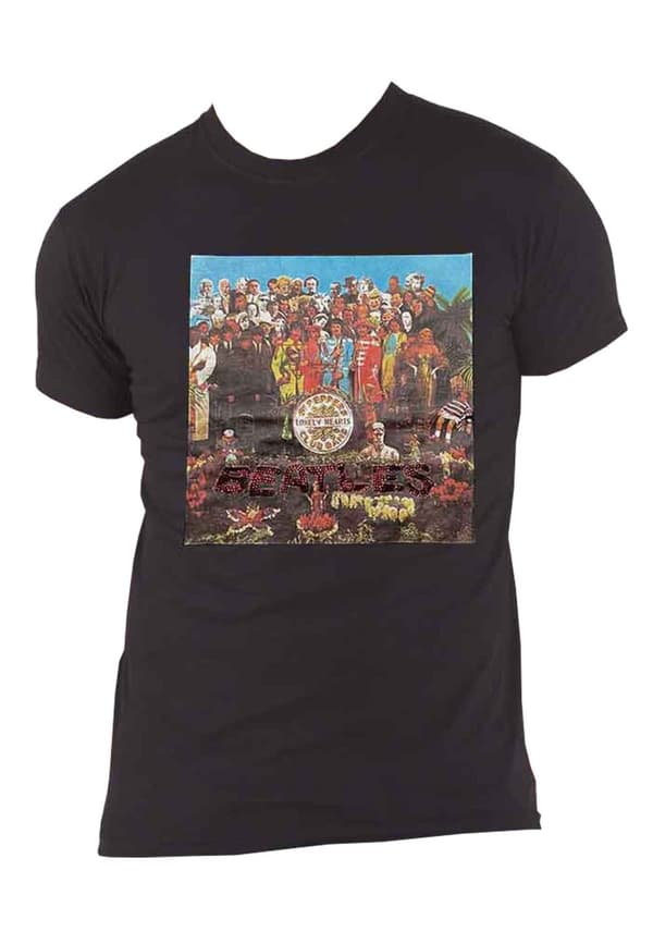 The Beatles T Shirt Diamante Sgt Pepper Cover Official Unisex Black