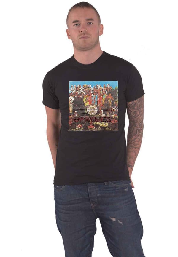 The Beatles T Shirt Diamante Sgt Pepper Cover Official Unisex Black