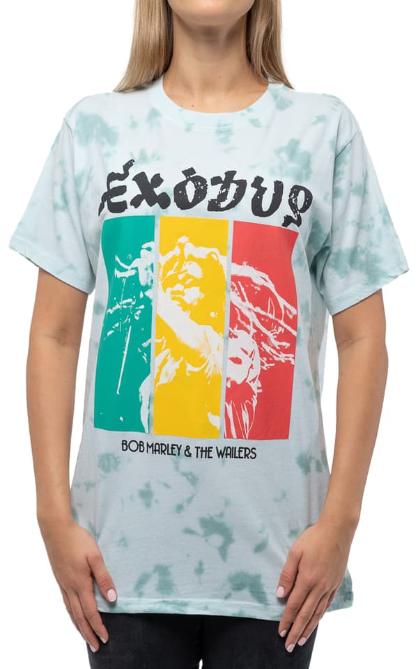 Bob Marley T Shirt Exodus Rasta Colours Official Unisex Dye Wash Green
