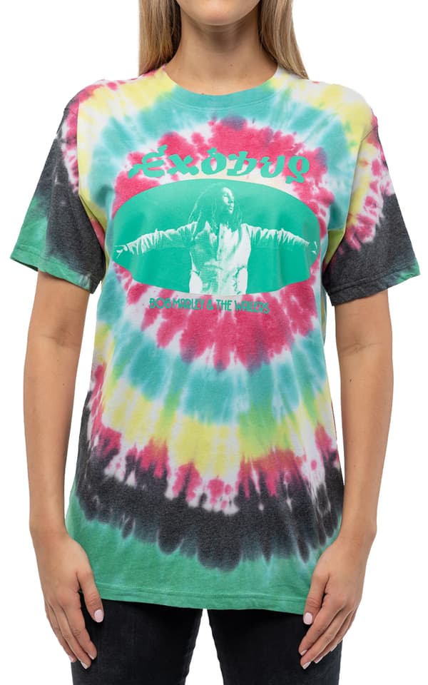 Bob Marley T Shirt Exodus Oval Logo Official Unisex Tie Dye Black