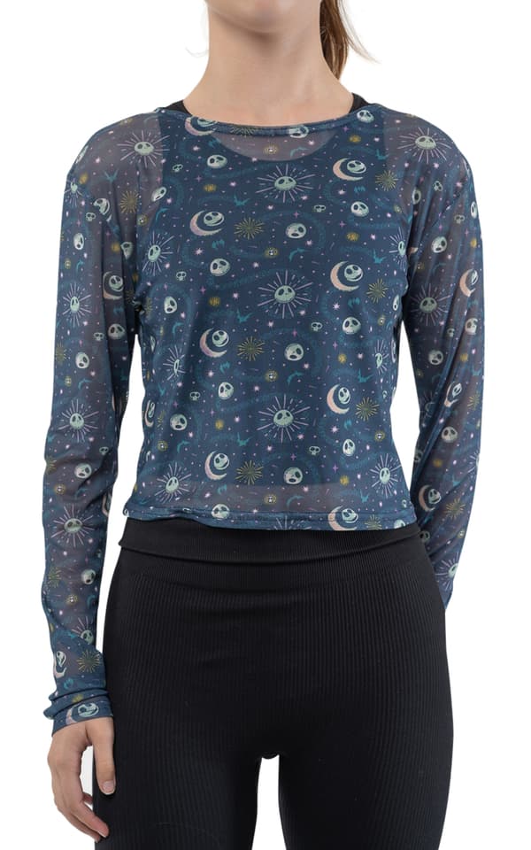 Nightmare Before Christmas Mesh Top Mystic Night Print Cropped Girls Womens