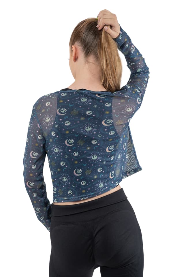 Nightmare Before Christmas Mesh Top Mystic Night Print Cropped Girls Womens