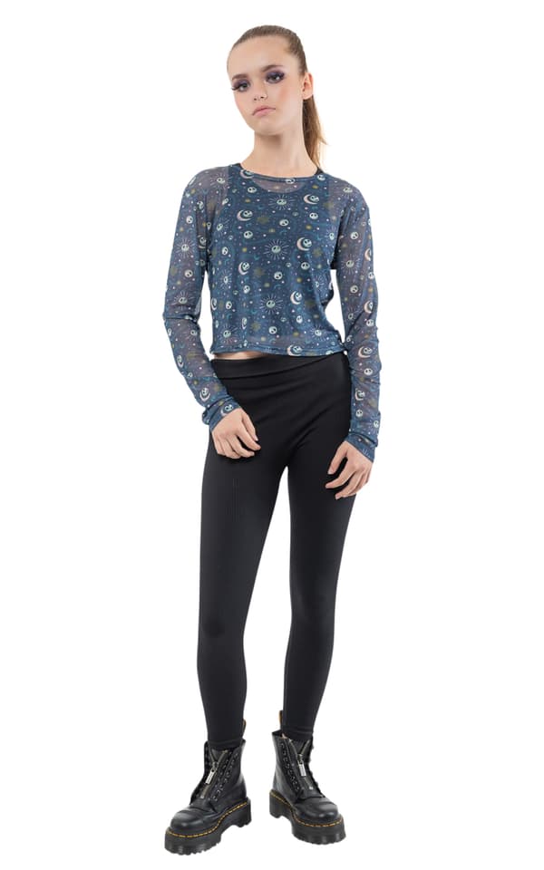 Nightmare Before Christmas Mesh Top Mystic Night Print Cropped Girls Womens