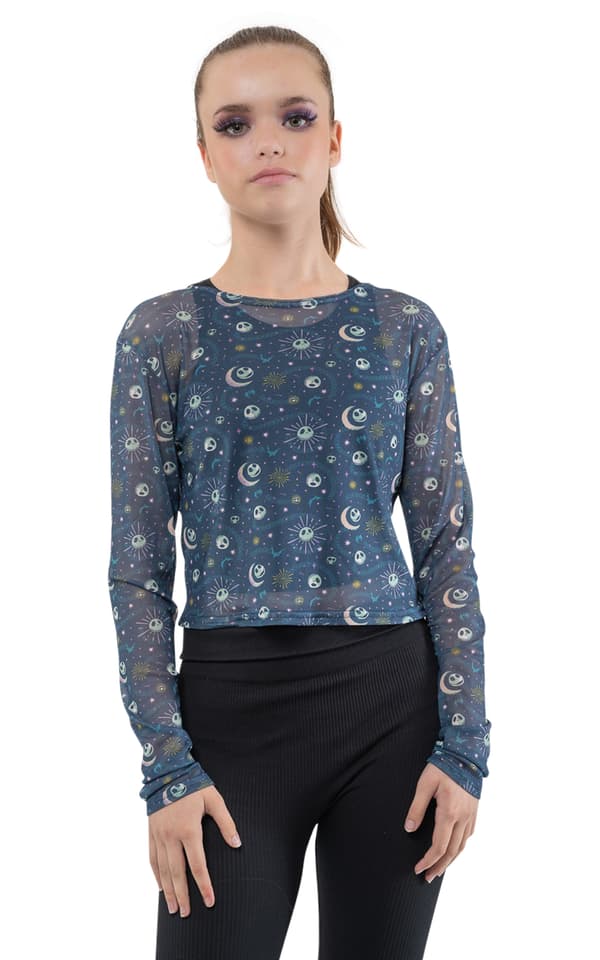 Nightmare Before Christmas Mesh Top Mystic Night Print Cropped Girls Womens Navy S