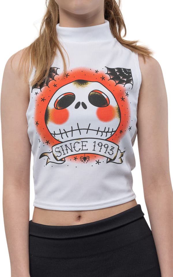 Nightmare Before Christmas Top Jack Since 1993 High Neck Womens Girls White
