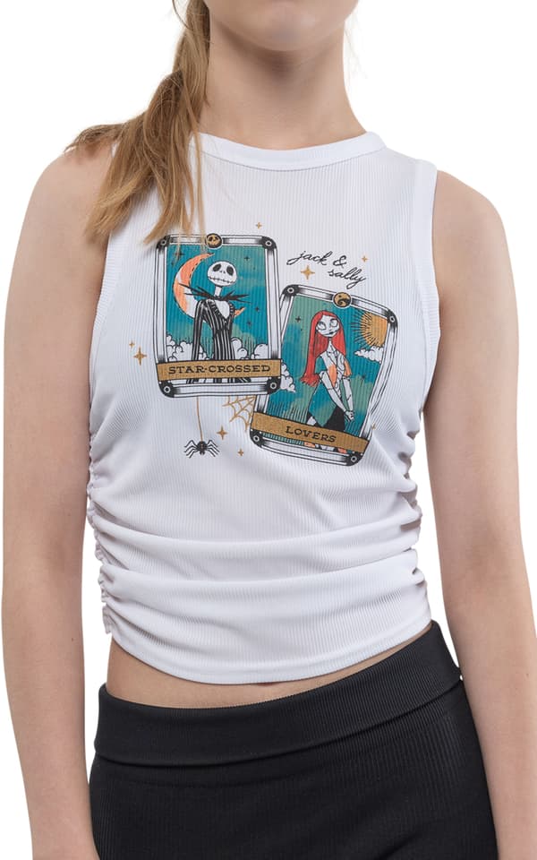 Nightmare Before Christmas Vest Jack Sally Cropped Girls Womens White