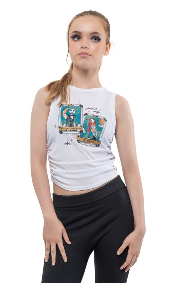 Nightmare Before Christmas Vest Jack Sally Cropped Girls Womens White