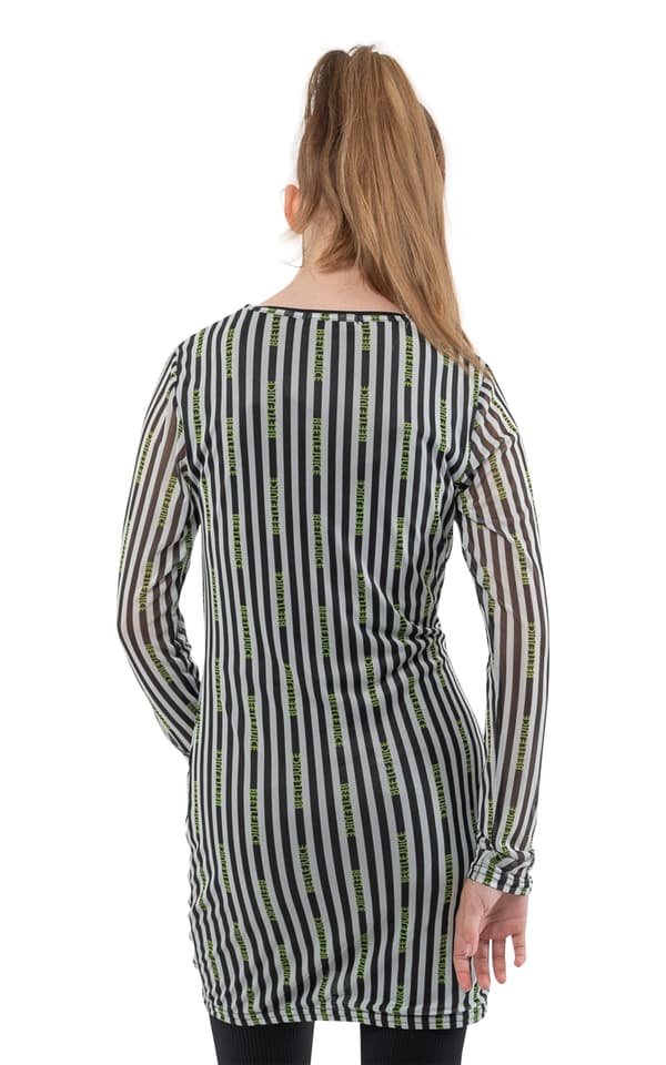 Beetlejuice Dress Stripes Logo Official Long Sleeve Mesh Bodycon Womens Girls