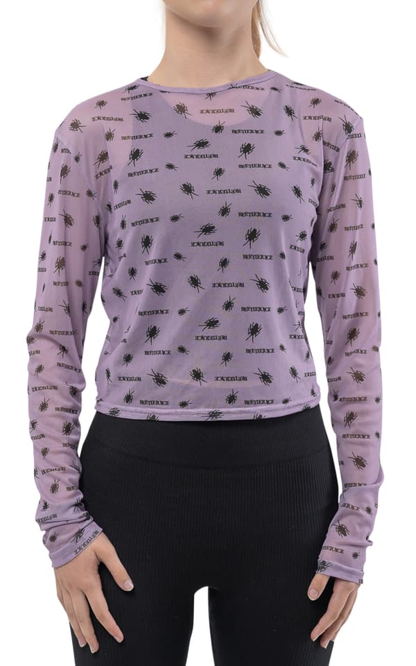Beetlejuice Mesh Top Beetle Print Cropped Christmas Girls Womens Purple