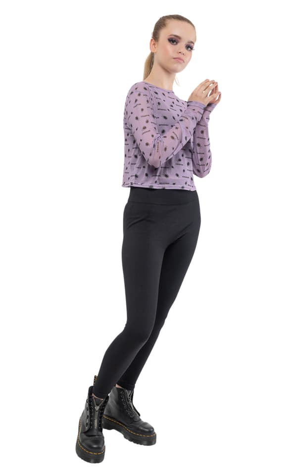 Beetlejuice Mesh Top Beetle Print Cropped Christmas Girls Womens Purple