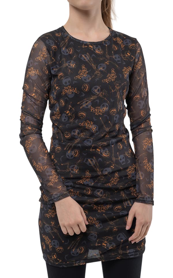 Nightmare Before Christmas Dress Pumpkin King Official Womens Long Sleeve Mesh