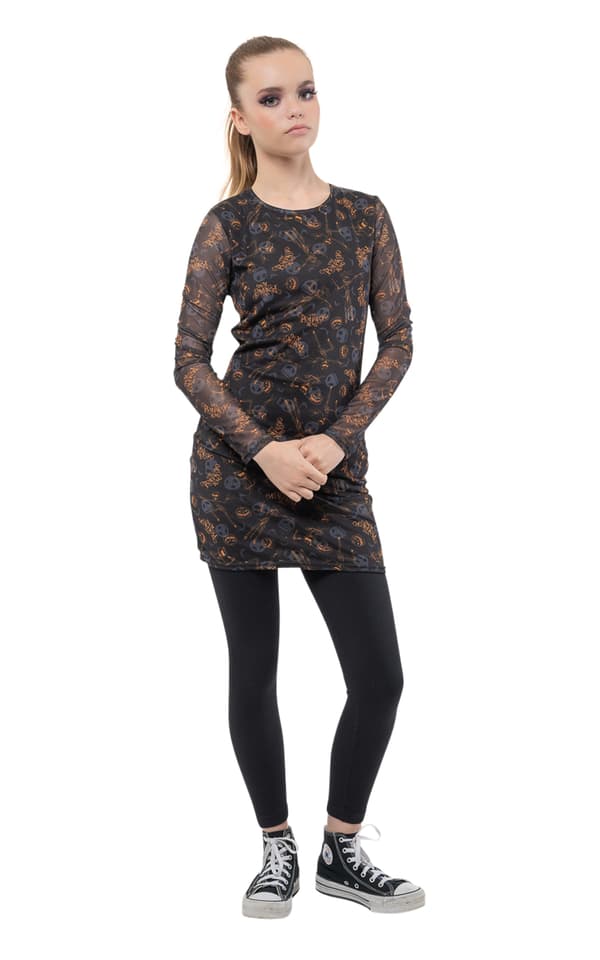 Nightmare Before Christmas Dress Pumpkin King Official Womens Long Sleeve Mesh