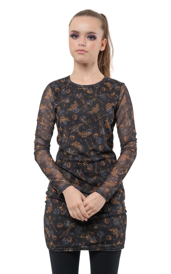 Nightmare Before Christmas Dress Pumpkin King Official Womens Long Sleeve Mesh