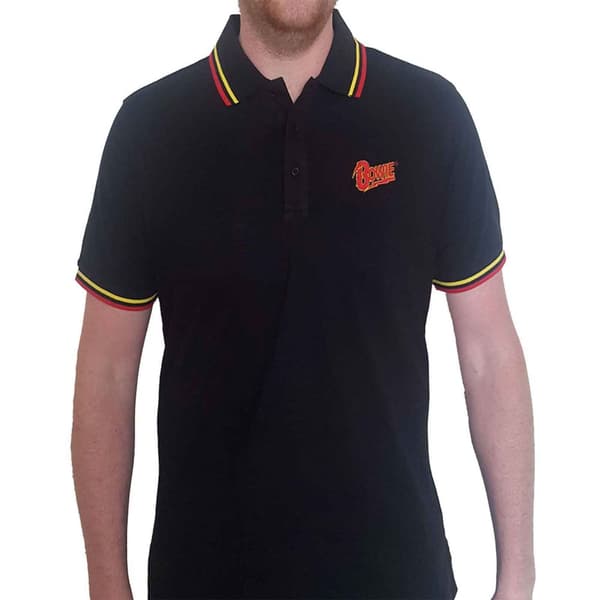 David Bowie Polo Shirt Flash Logo Official Mens Black