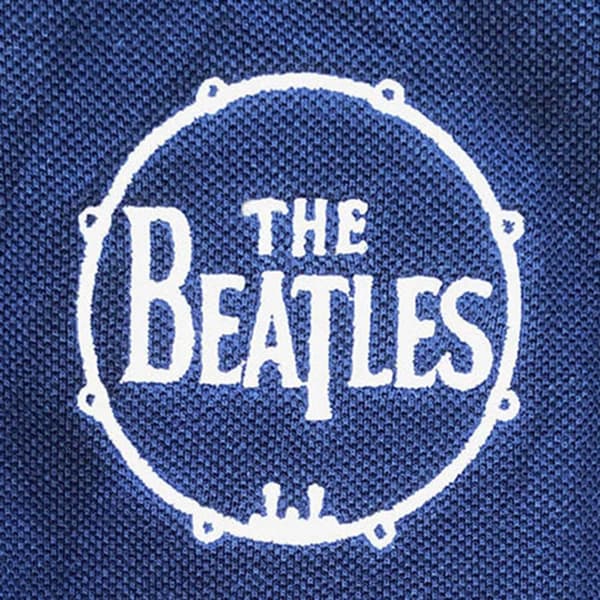 The Beatles Polo Shirt Drum Band Logo Official Mens Navy Blue