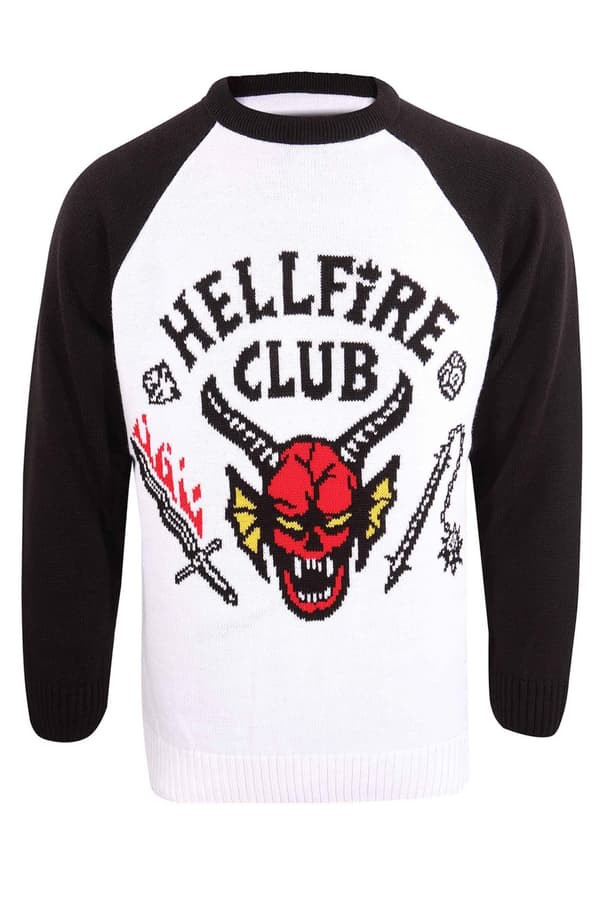 Stranger Things Christmas Jumper Hellfire Club Official Unisex Ugly Sweater White M