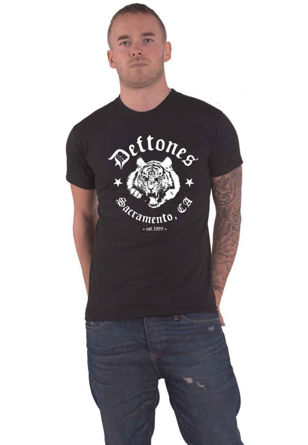Deftones T Shirt Sacramento Tiger Band Logo Official Mens Black Black XXL