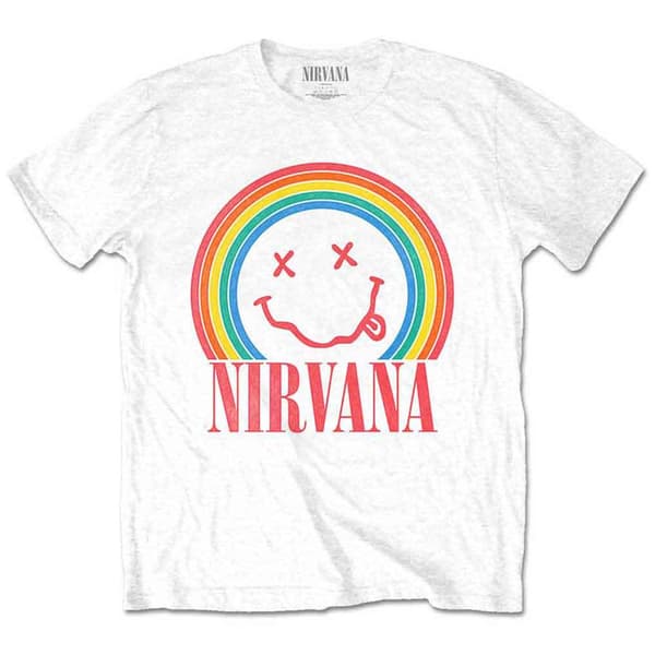 Nirvana T Shirt Rainbow Smile Band Logo Official Unisex White