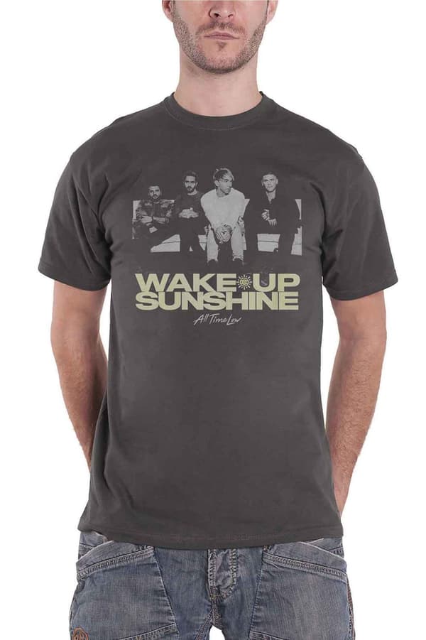 All Time Low T Shirt Faded Wake Up Sunshine Official Unisex Charcoal Grey