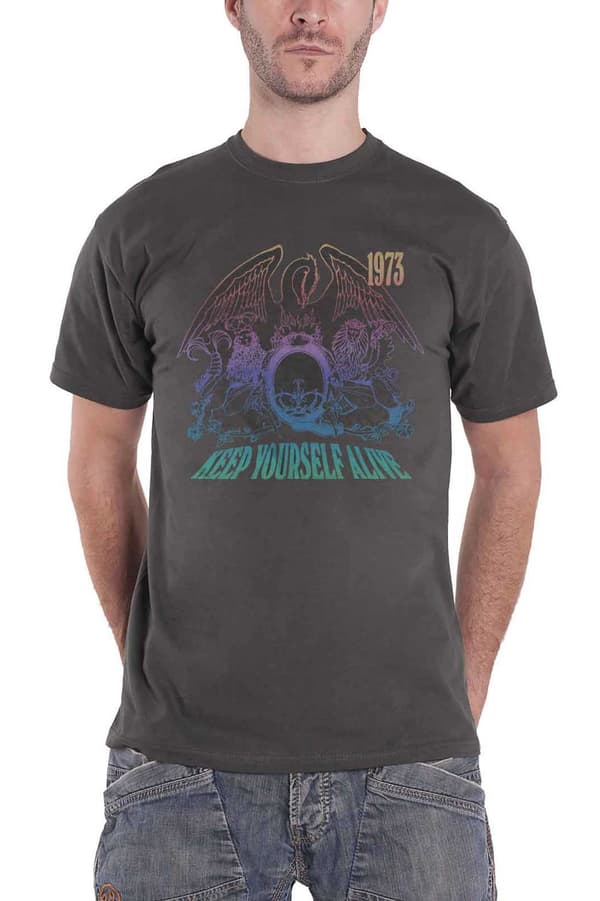 Queen T Shirt Keep Yourself Alive Band Logo Official Unisex Charcoal Grey Charcoal XL