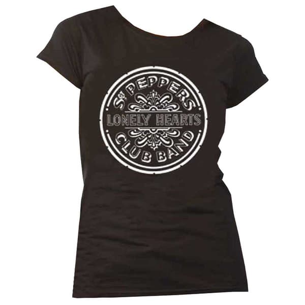 The Beatles T Shirt Sgt Pepper Mono Band Logo Official Womens Skinny Fit Black