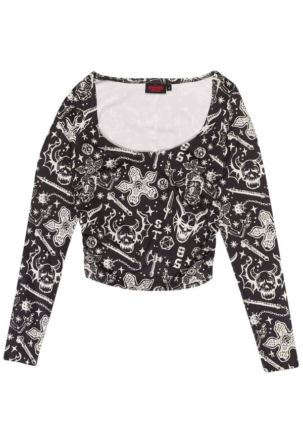 Stranger Things Top Hellfire Club All Over Print Long Sleeve Girls Womens