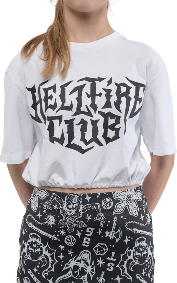 Stranger Things T Shirt Hellfire Club Official Womens Crop Top White Bubble