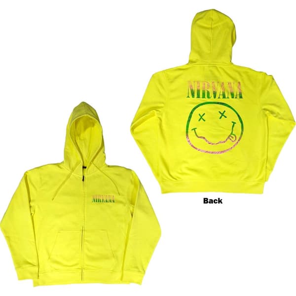 Nirvana Unisex Zipped Hoodie: Sorbet Ray Smiley (Back Print) (X-Large)