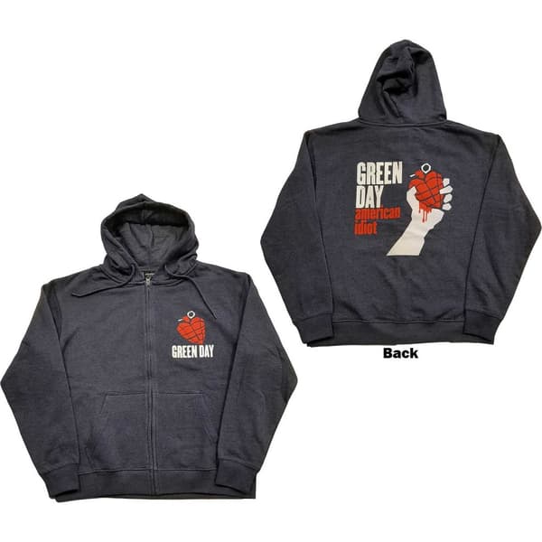 Green Day Unisex Zipped Hoodie: American Idiot (Back Print) (Large)