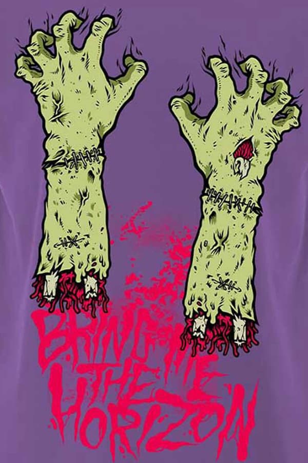 Bring Me The Horizon T Shirt Zombie Hands Band Logo Official Mens Purple