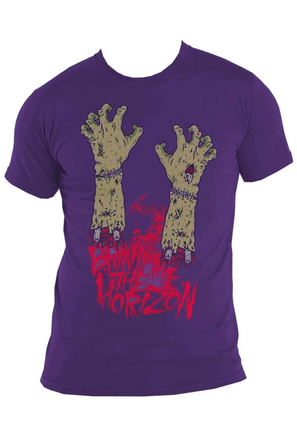 Bring Me The Horizon T Shirt Zombie Hands Band Logo Official Mens Purple
