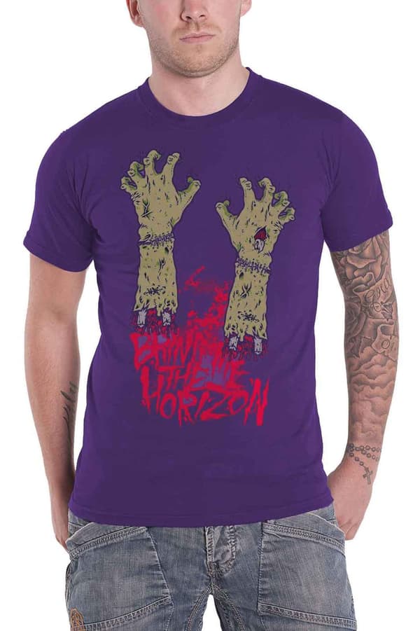 Bring Me The Horizon T Shirt Zombie Hands Band Logo Official Mens Purple