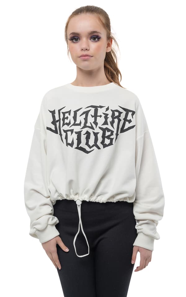 Stranger Things Sweatshirt Hellfire Club Logo Bubble Drawstring Girls Womens White L