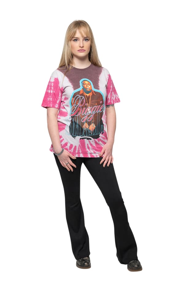Biggie Smalls T Shirt Neon Glow Logo Official Unisex Tie Dye Pink