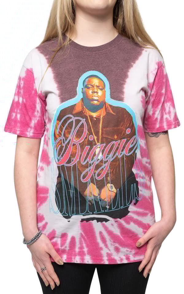 Biggie Smalls T Shirt Neon Glow Logo Official Unisex Tie Dye Pink