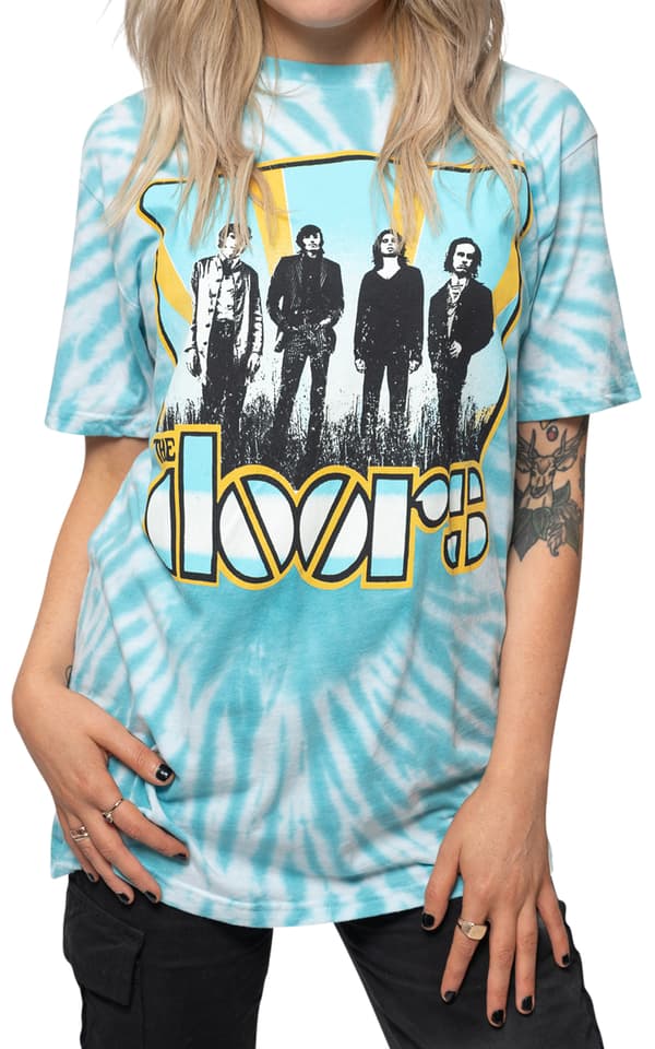 The Doors T Shirt Waiting For The Sun Official Unisex Light Blue Dye Wash