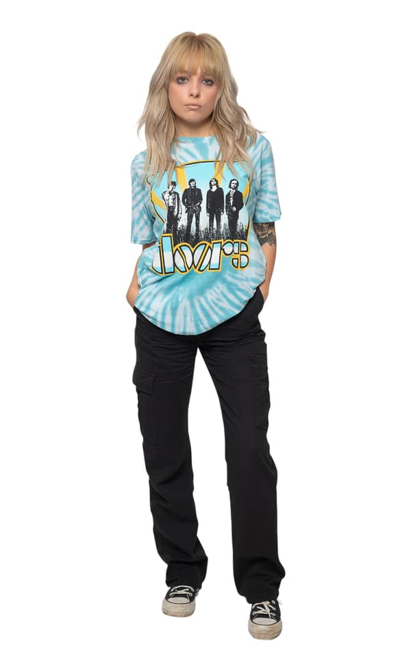 The Doors T Shirt Waiting For The Sun Official Unisex Light Blue Dye Wash